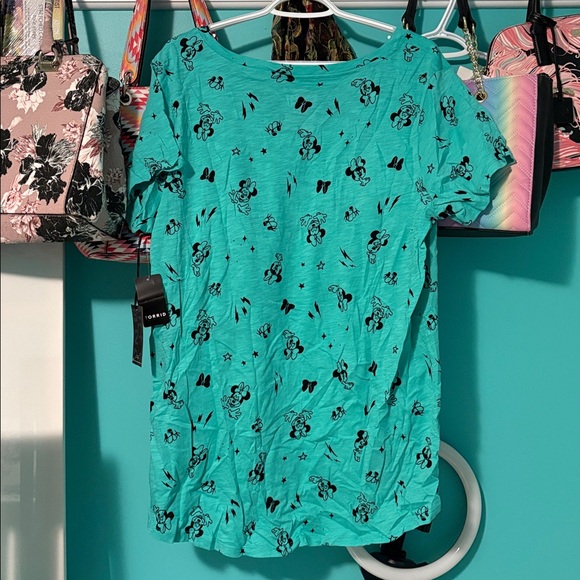 NWT Torrid Disney Minnie Print Aqua V-Neck Tunic Tee - Picture 7 of 7